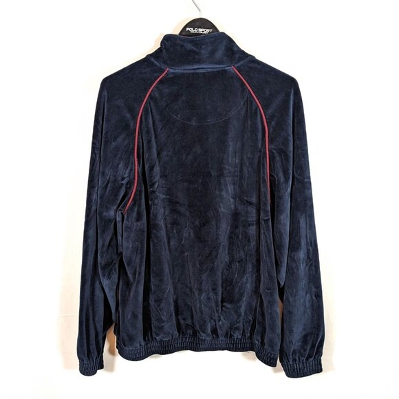 Men's Large Blue VELVET Track Jacket Full Zip Athletic Lounge Shirt Basketball - Picture 2 of 6